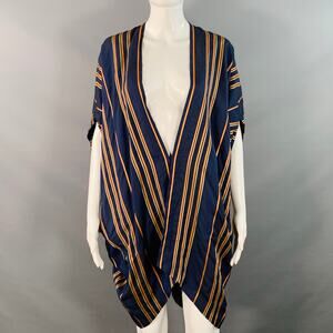 ZERO + MARIA CORNEJO Size M Navy Orange Yellow Stripe Kimono Cardigan